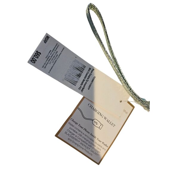 Adrienne Vittadini Studio Charging Zip Around Wallet Mint Crackled Metallic NWT - Picture 6 of 8